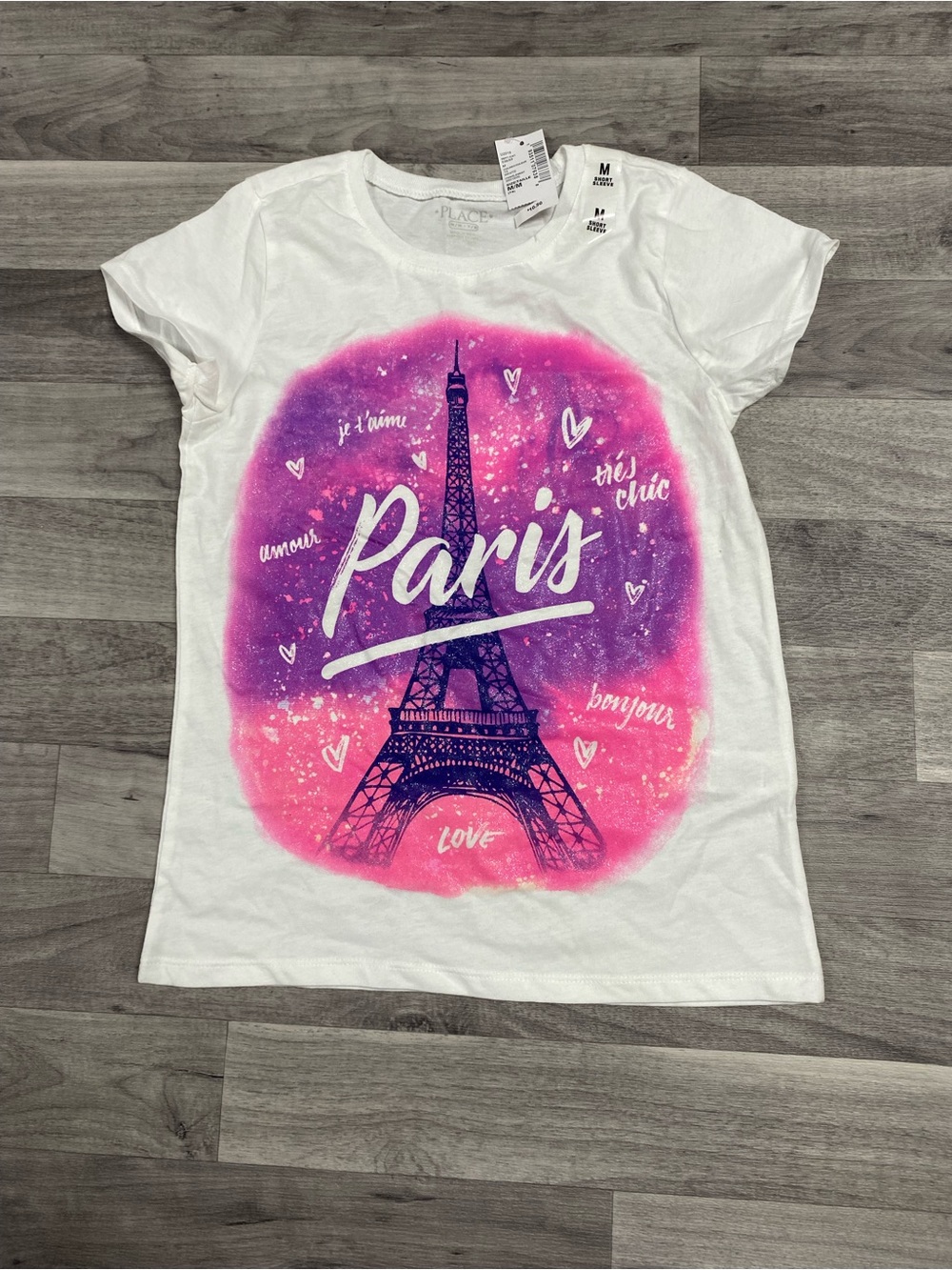 The Children's Place White Tee with Pink & Purple Paris Graphic